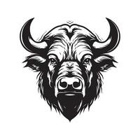 angry buffalo, vintage hand drawn illustration vector