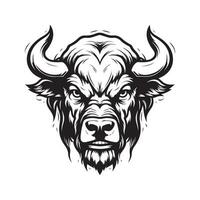 angry buffalo, vintage hand drawn illustration vector