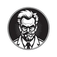 angry brilliant scientist, vintage hand drawn illustration vector