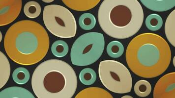 Trendy retro 1970s geometric pattern background with colorful blinking plastic effect shapes in warm color tones. This stylish vintage motion background animation is 4K and a seamless loop. video