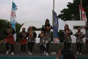 Magelang,Indonesia.june 4, 2023-Jaranan arts performance on stage in celebration of the anniversary of the city of Magelang photo