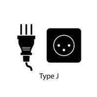 Type J plug and socket vector in silhouette style isolated on a white background. Outlet plug icon.