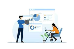 concept of business team meeting and work collaboration at office workplace. perform graphical analysis. Business team working together. work together with creative people. flat vector illustration.