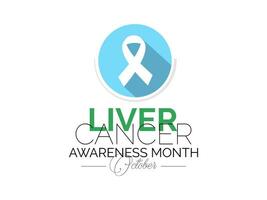 Liver Cancer Awareness Calligraphy Poster Design. Realistic Emerald Green Ribbon. Cancer can sometimes start in liver or spread from another organ. vector