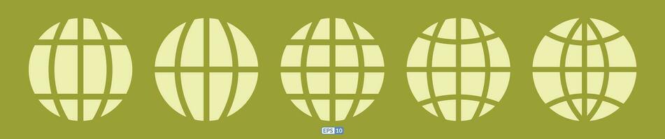 Globe dark yellow solid icon set with light background. vector