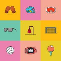 Collection of Sports elements vector icon illustration. Sport object icon concept. Sports collection with coloring vector design.