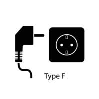 Type F plug and socket vector in silhouette style isolated on a white background. Outlet plug icon.