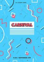 blue carnival poster. abstract 80s, 90s style retro background with place for text. vector