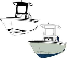 Boat vector, Front view fishing boat vector line art illustration