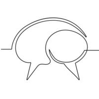 Speech bubble continuous one line art. Drawing dialogue speech bubble illustration. Continuous one line border text box, message element. Vector