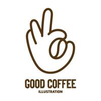 OK Hand Gesture Hold Coffee Bean for Best Premium Selected Quality vector