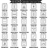 calendario línea icono conjunto vector