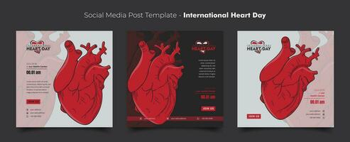 conjunto de social medios de comunicación enviar modelo para mundo corazón día Campaña con ilustración de humano corazón vector