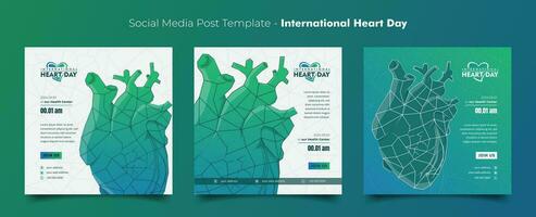 Set of social media post template with vector illustration of human heart design for world heart day