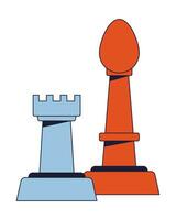 Chess pieces flat line color isolated vector object. Rook and bishop figures. Playing chess. Editable clip art image on white background. Simple outline cartoon spot illustration for web design