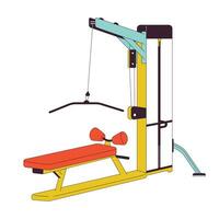 Lat pulldown machine flat line color isolated vector object. Sports gym equipment. Pull down weight machine. Editable clip art image on white background. Simple outline cartoon spot illustration