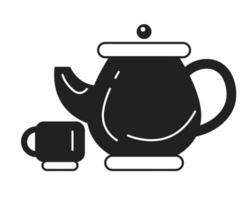 Teapot cup monochrome flat vector object. Dinnerware. Tea teakettle. Traditional drinkware. Editable black and white thin line icon. Simple cartoon clip art spot illustration for web graphic design