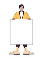 Angry protest flat line color vector character. Shouting slogans. Man holding placard. Editable outline full body person on white. Simple cartoon spot illustration for web graphic design