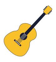 Acoustic guitar flat line color isolated vector object. String musical instrument. Playing music. Editable clip art image on white background. Simple outline cartoon spot illustration for web design