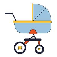 Baby stroller flat line color isolated vector object. Small bed on four wheels. Editable clip art image on white background. Simple outline cartoon spot illustration for web design