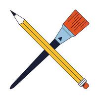 Crossed pencil and paintbrush flat line color isolated vector object. Artist equipment. Editable clip art image on white background. Simple outline cartoon spot illustration for web design