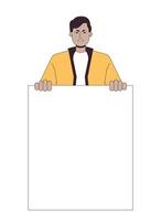 Protest march flat line color vector character. Indian man public demonstration. Editable outline half body person on white. Simple cartoon spot illustration for web graphic design