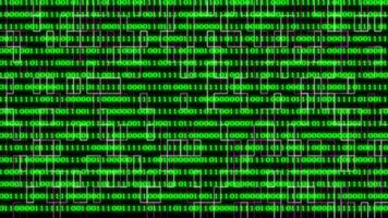 Binary code black and green background with digits moving on screen video