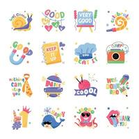 Collection of Words Flat Stickers vector