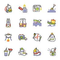 Fishing and Camping Fun Doodle Icons vector
