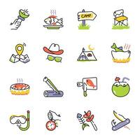 Set of Fishing and Camping Doodle Icons vector