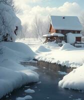 nieve otoño en río foto