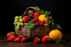 Fresco y vibrante Fruta en un cesta foto