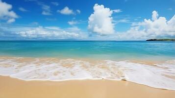A beautiful tropical beach with wave and white cloud photo