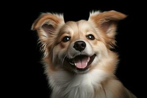 cute dog on black background, AI Generated photo