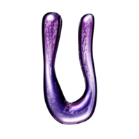 U y2k alphabet with liquid dark purple chrome effect png