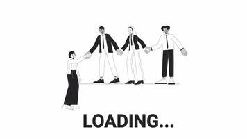 Office workers holding hands bw loading animation. Business people joining outline 2D cartoon characters 4K video loader motion graphic. Diverse colleagues animated gif isolated on white background