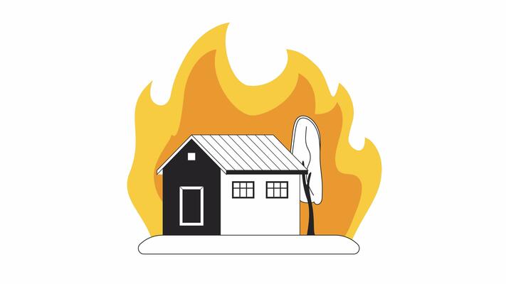 House in fire bw cartoon animation. Burning home, arson fire 4K video  motion graphic. Destruction accident. Disaster conflagration 2D monochrome  line animated scene isolated on white background 28001131 Stock Video at  Vecteezy