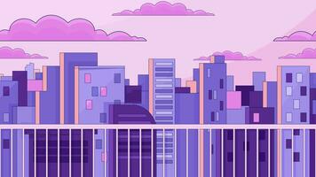 Observation deck view line cartoon animation. Rooftop 4K video motion graphic. Cityscape sunset with moving clouds 2D linear animated background full frame, after hours aesthetic lofi live wallpaper