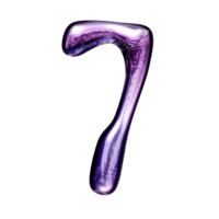 Seven number y2k alphabet with liquid dark purple chrome effect png