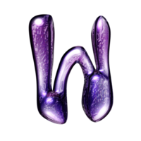 w y2k alfabeto con líquido oscuro púrpura cromo efecto png