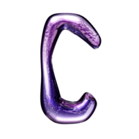 C y2k alphabet with liquid dark purple chrome effect png