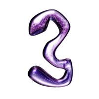 Three number y2k alphabet with liquid dark purple chrome effect png