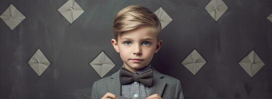 Young Prodigy Boy Wearing Bowtie, a Portrait of Intelligence and Potential - AI generated photo