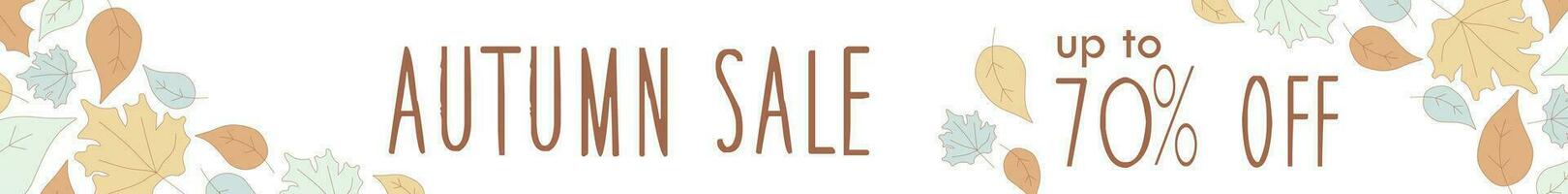 Autumn sale lettering banner. Vector Promotion leaderboard for website with leaves and text. Pastel colors fallen leaves. Illustration with Seasonal discount design element.