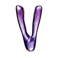 V y2k alphabet with liquid dark purple chrome effect png