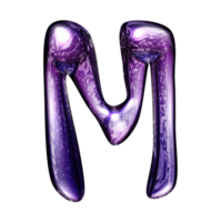 M y2k alphabet with liquid dark purple chrome effect png