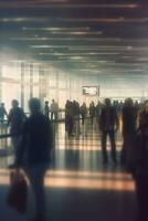 Passengers Waiting in Line at Airport Security Checkpoint for Boarding - AI generated photo