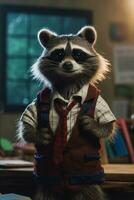 Clever Raccoon as an Educator or Professor Explaining in Front of a Chalkboard AI generated photo