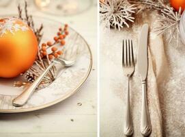 Beautiful Christmas table for holiday dinner photo