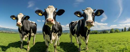 Cows in summer green meadow photo